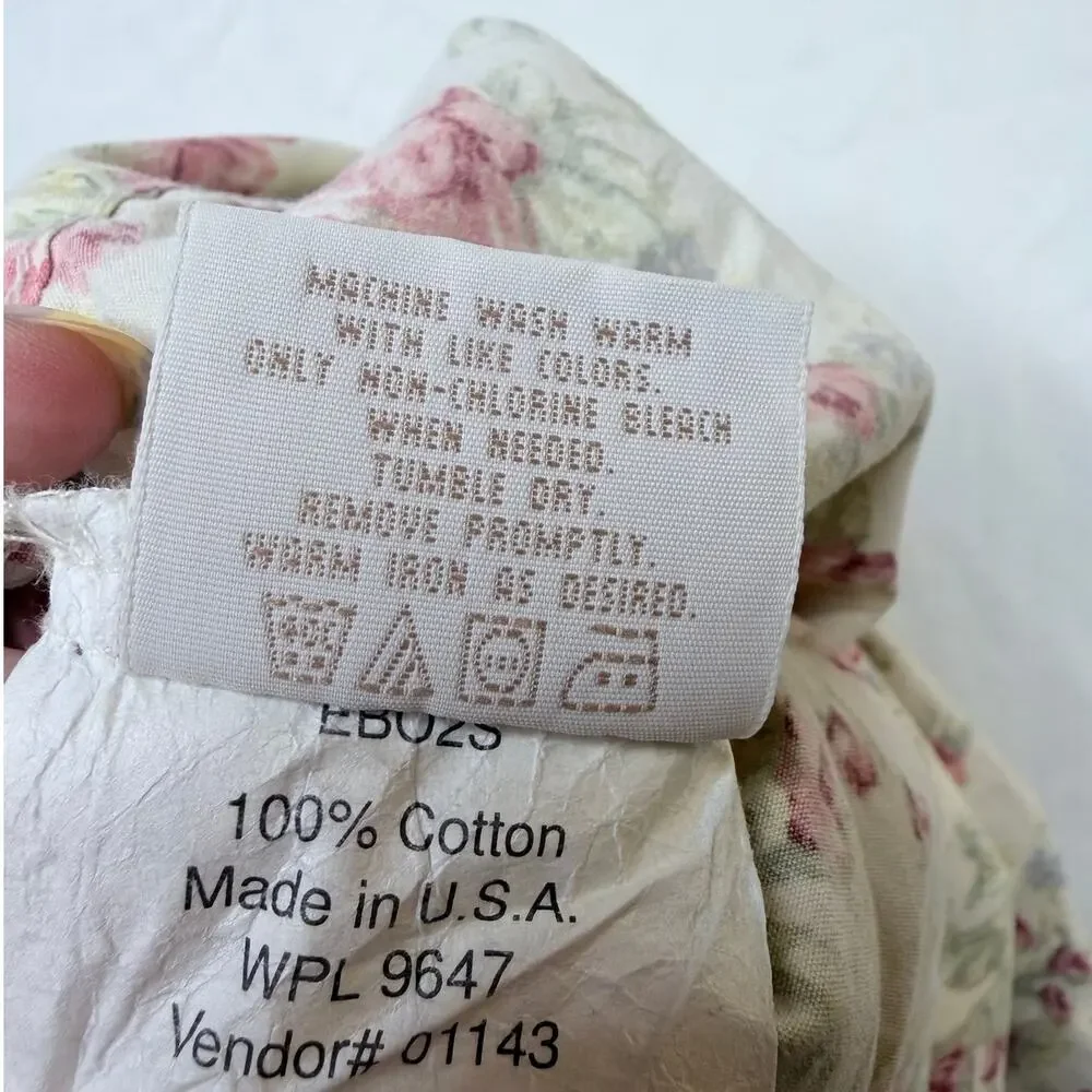 Vtg Eddie Bauer Home 2 Standard Pillowcase Cream Pink Roses Cottage Shabby Chic